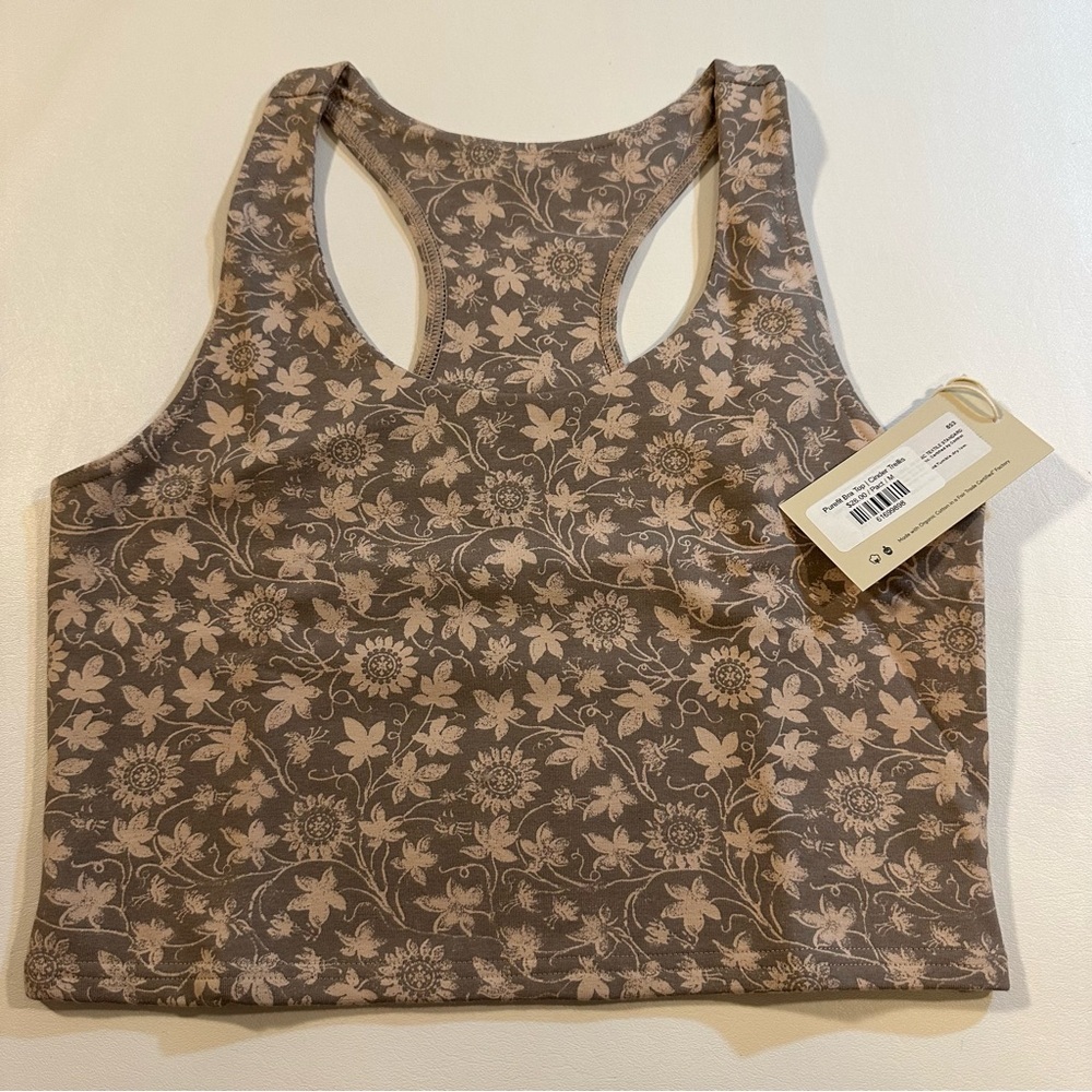 NWOT Pact Cinder Trellis Floral Print Organic Cotton Blend Racerback Crop Top - Picture 3 of 12